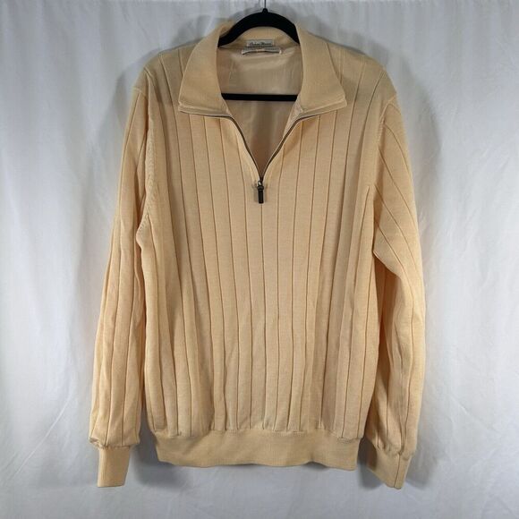 Fairway & Greene Italian Merino Sweater Men's Large Yellow Wool 1/4 Zip Lined - Picture 1 of 11